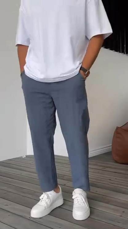 Men's Solid Pants With Pockets Casual Drawstring Trousers