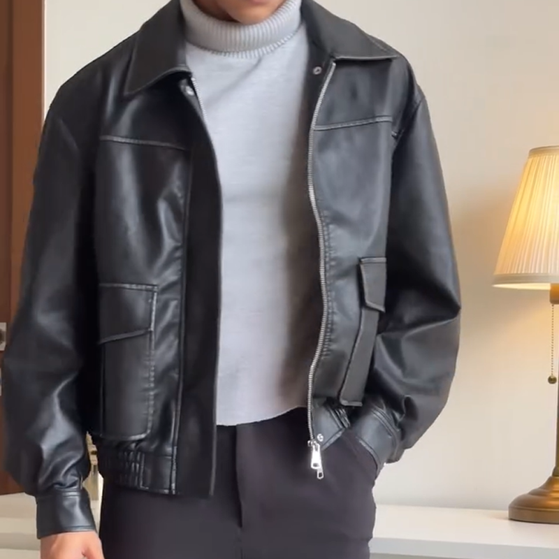 Men's Leather Bomber Jacket, Classic Relaxed-Fit Leather Biker Jacket  for Men, Distressed Retro Aviator Coat for Everyday Riding & Casual Wear