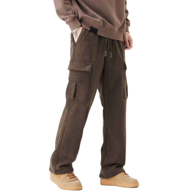 Men's Heavyweight Retro Corduroy Cargo Pants, Fall and Winter Warm Casual Men's Trousers, Fleece Lined, Winter Warm Wide Leg Relaxed Fit Workwear Trousers