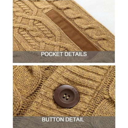 Men's Winter Warm Thick Cotton Plush Sweater Jacket, Thick & Plush Cable Knit Pullover with Stand Collar, Single Breasted Cardigan Casual Sweater Knitwear