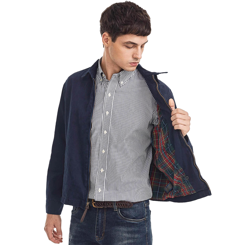 Men's Cotton Work Jacket, Fall Winter Casual Coat with Stand Collar and Multiple Pockets, Utility Jacket for Layering