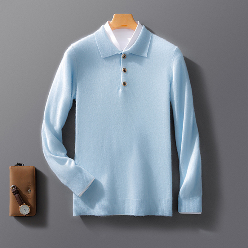 Men's Merino Wool Polo Neck Knit Sweater, Premium Business Casual Polo Neck Jumper, Fall and Winter Knit