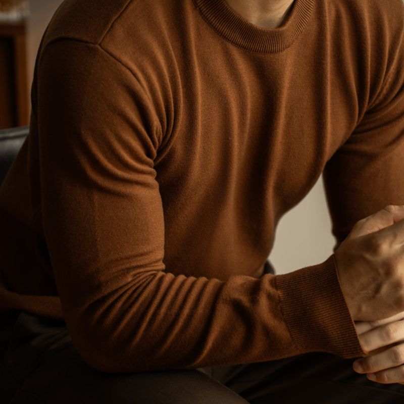 Men's Fall and Winter Essential Crewneck Sweater, Comfortable Tencel Wool Blend Knit, Machine Washable, Casual Crew Neck Pullover