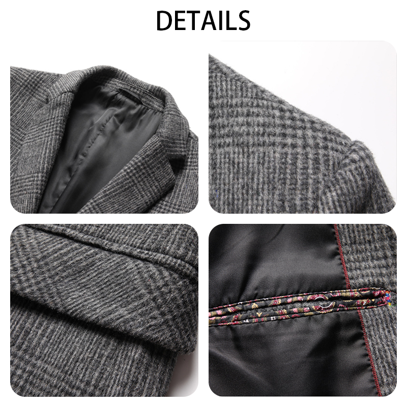 Men's Heavyweight Wool Blend Tweed Blazer, Winter Vintage Checkered Overshirt, Warm Jacket