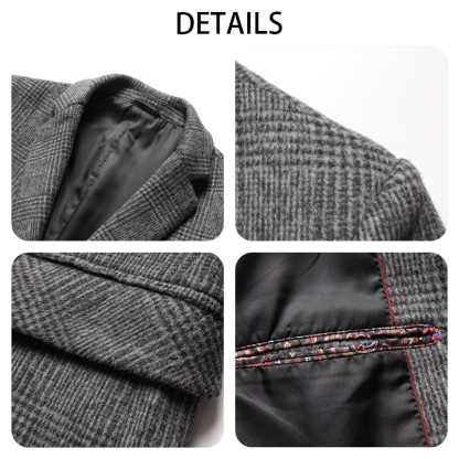 Men's Heavyweight Wool Blend Tweed Blazer, Winter Vintage Checkered Overshirt, Warm Jacket
