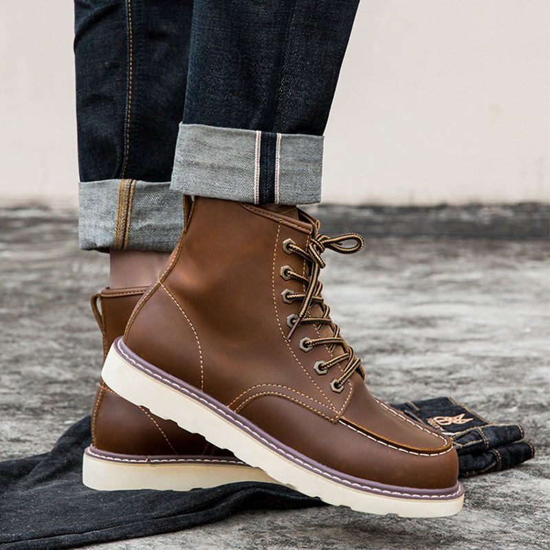 Vintage Timberland-Inspired Men's Work Boots Waterproof Leather Outdoor Hiking Boots Durable American Style Combat Boots