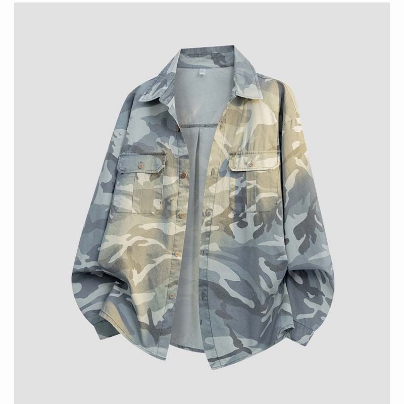 Men’s Camo Cargo Shirt Jacket – Loose-Fit Lightweight Outdoor Overshirt for Fall, Casual Streetwear Sun Protection Outerwear