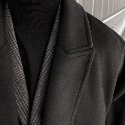 Men's Over Knee-length Blended Coat, Thick and Warm Winter Men's Windbreaker, Classic Business Casual Windbreaker