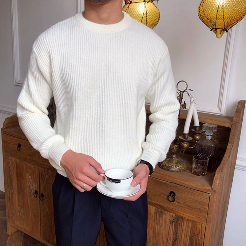 Men's Fall Winter Chunky Knit Sweater, Heavyweight Relaxed Fit Crewneck Knit Pullover