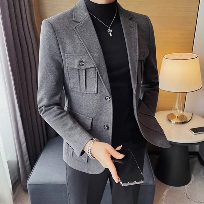 Men's Fall Winter Tweed Blazer, British Style Winter Sport Coat, Heavyweight Business Casual Blazer for Men, Notch Lapel Single-Breasted Jacket