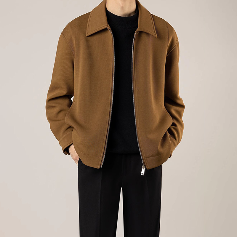 Men's Short Casual Jacket, Business Casual Zip Up Fall Jacket with Lapel Collar