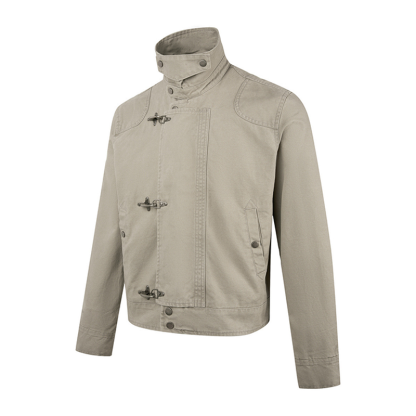 Men's Heavy Cotton Work Jacket, Lobster Clasp Stand Collar Short Coat, Clean Fit Workwear Style Short Coat