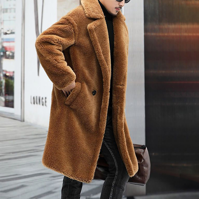 Men's Heavyweight Faux Shearling Overcoat, Faux Lamb Wool Winter Coat, Extreme Cold Weather Long Coat