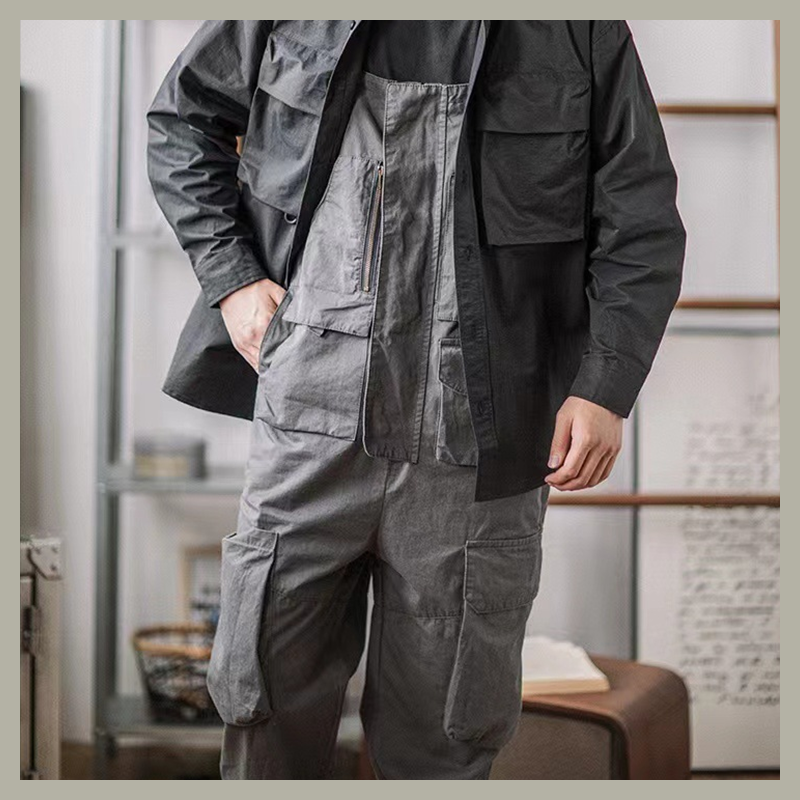 Men's Heavy Duty 1000gsm Cotton Work Clothes - Straight Leg Utility Pants With Adjustable Suspenders And 8+ Multi-Function Pockets