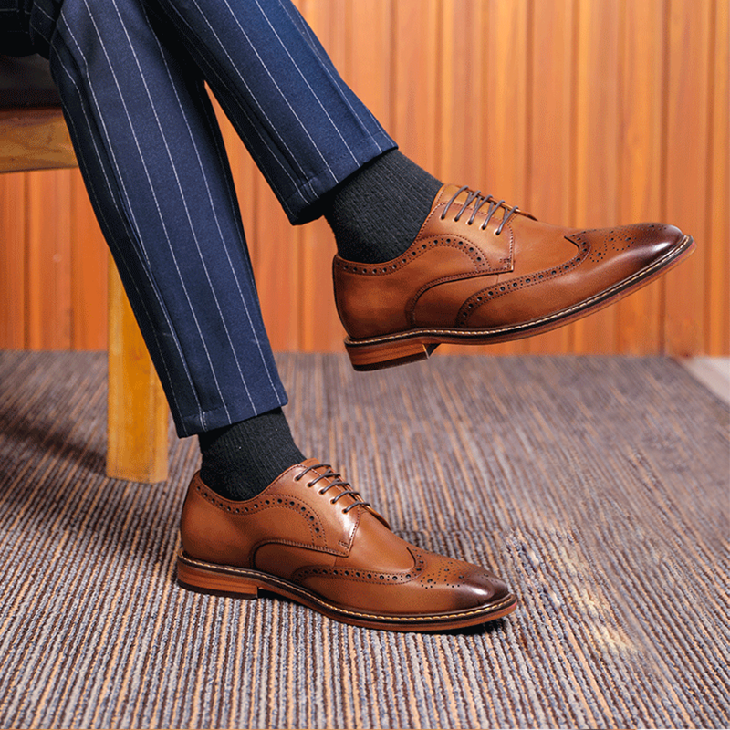 Handcrafted Men's Brogue Oxford Dress Shoes，Genuine Leather Derby Wedding Shoes For Grooms & Formal Events