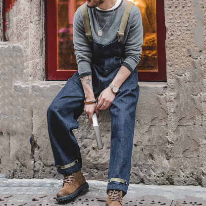 Men's Vintage American Workwear Denim Overalls