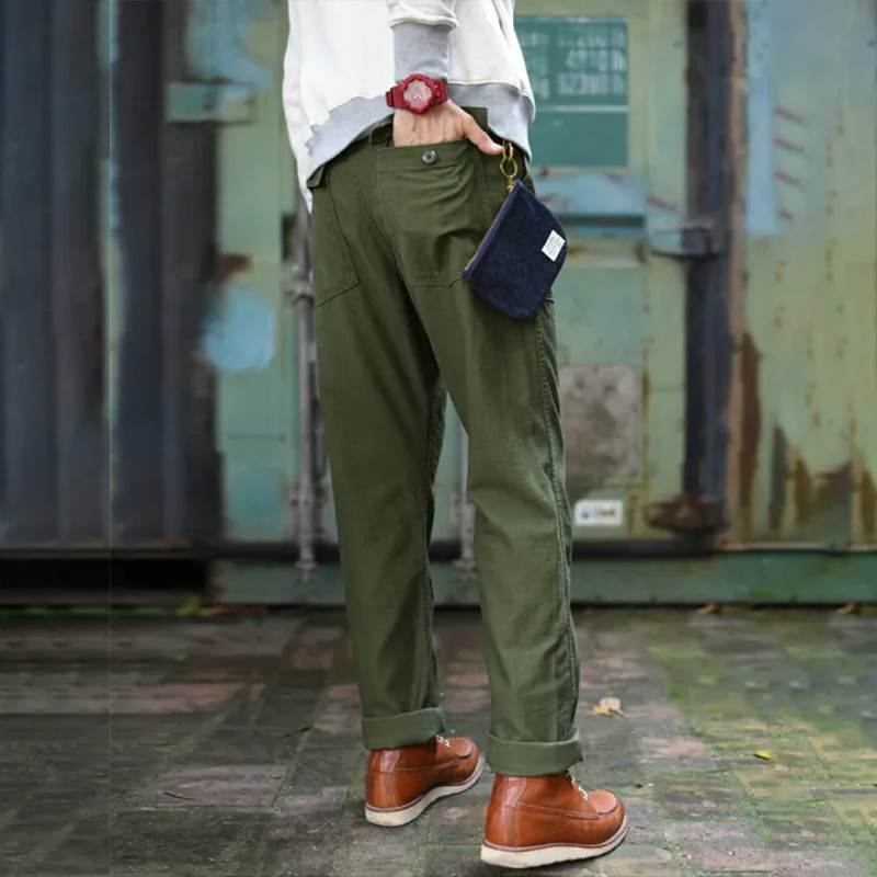 Vintage American Utility Cargo Pants - Heavy-Duty Cotton Twill Workwear With Multi-Pockets & Adjustable Waist