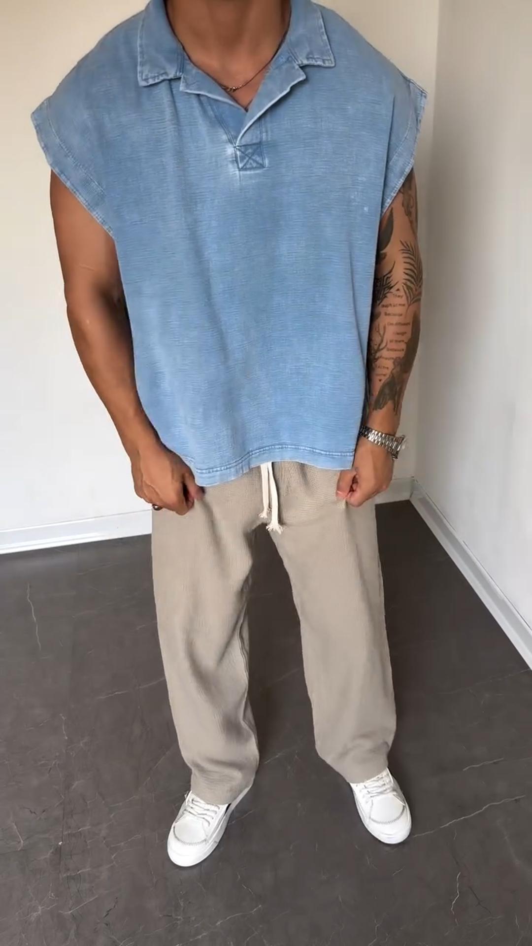 Summer Men's Vintage Distressed Washed Sleeveless Vest