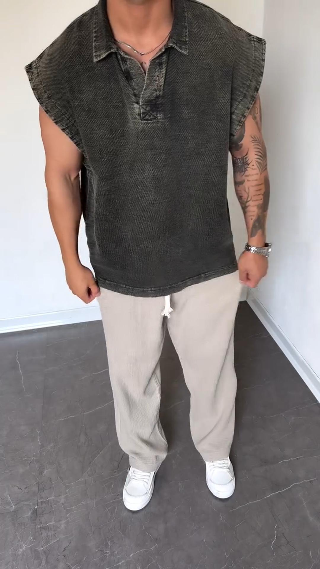 Summer Men's Vintage Distressed Washed Sleeveless Vest