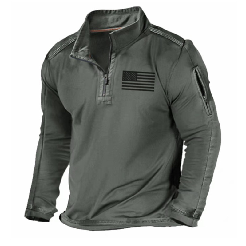 Men's USA Flag Graphic Pocket Pullover American Patriotic 1/4 Zip Stand Collar Long Sleeve Sweatshirts