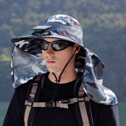 Men's Solar-Powered Cooling Fan Hat With Neck Guard