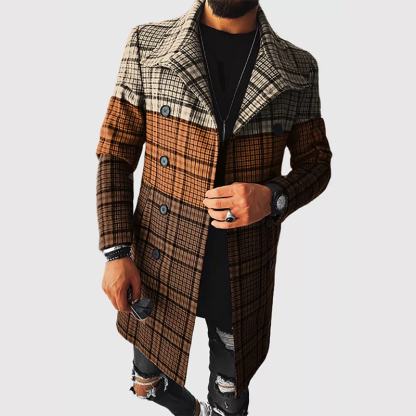 Men's Fashion Plaid Trench Coat