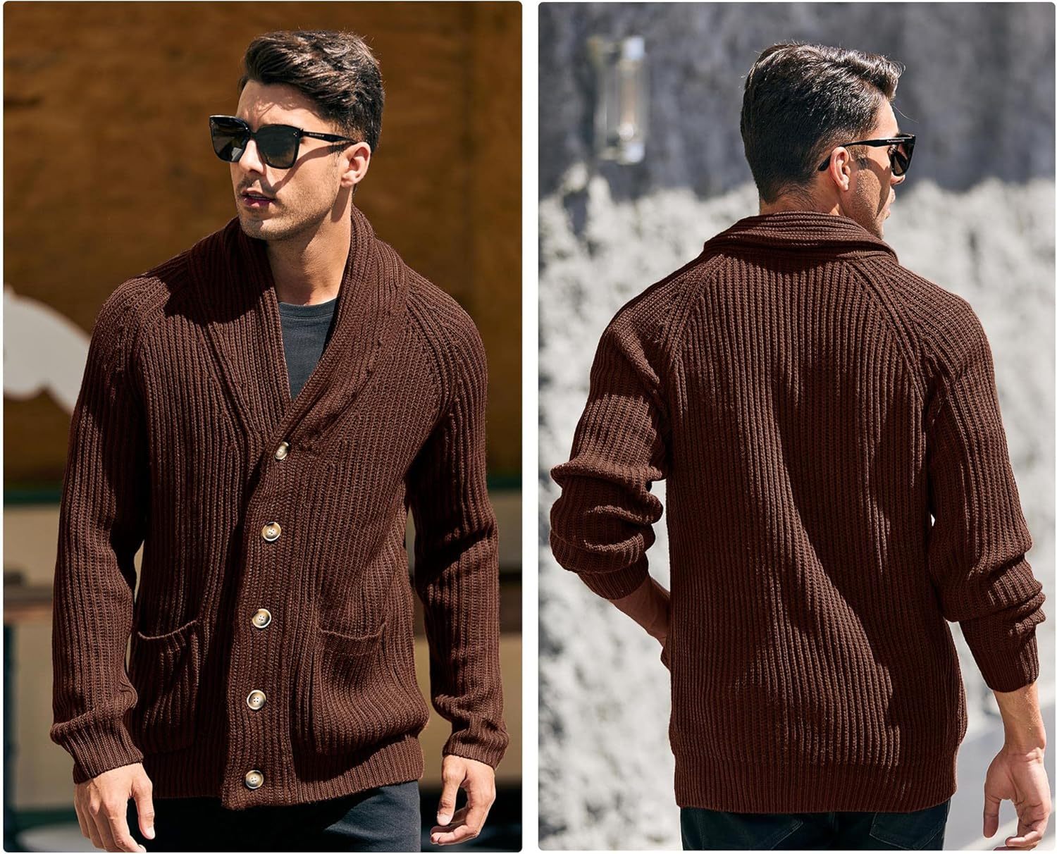 Mens Shawl Collar Cardigan Sweaters Button Down Open Front Knitwear
