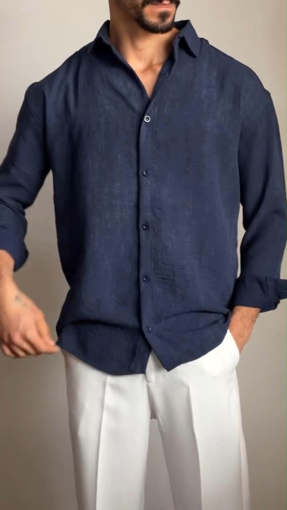 Men's Summer Light Fabric Breathable Casual Versatile Long-Sleeved Shirt