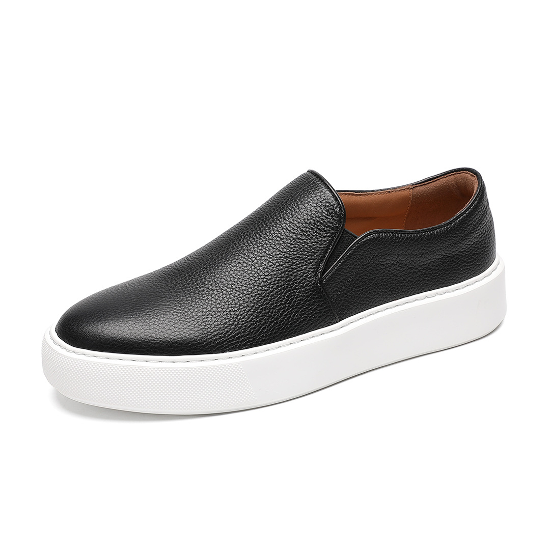Men's Genuine Leather Casual White Loafers Slip-On Sneakers
