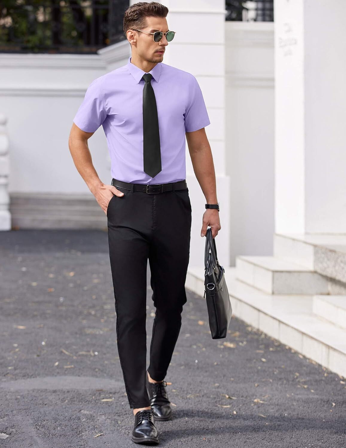 Mens Short Sleeve Dress Shirts Wrinkle Free Casual Button Down Shirts Summer Untucked Dress Shirt