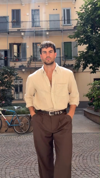 Men's Pocket Casual Tops Washed Cotton Button Men's Long Sleeve Shirt