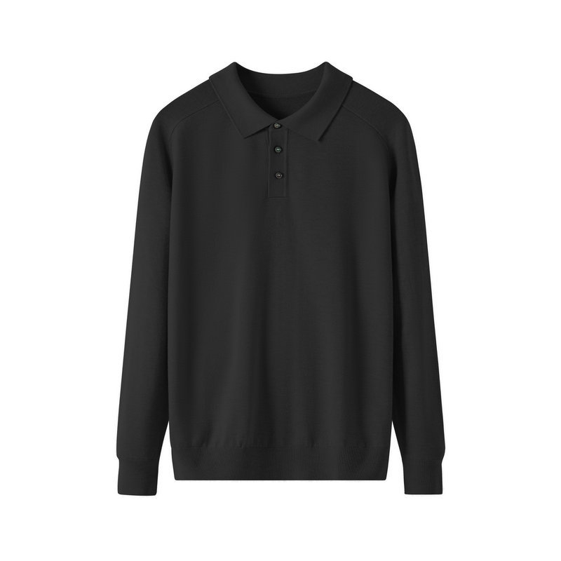 Men's Long Sleeve Knit Polo Shirt, Casual Comfort and Versatile Wool Polo Sweater for Men, Wool Blend Long Sleeve Collared Polo Sweater