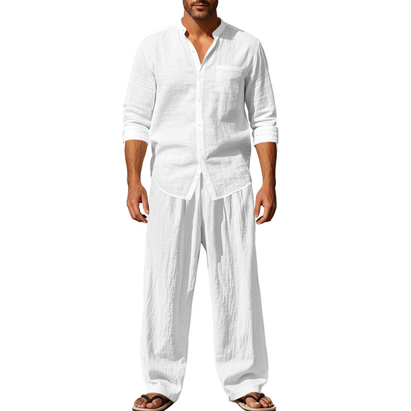 Men's Casual Linen Shirt and Pants Set, 2 Piece Linen Comfortable Outfit Co-ords for Spring & Fall