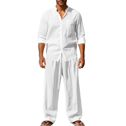 Men's Casual Linen Shirt and Pants Set, 2 Piece Linen Comfortable Outfit Co-ords for Spring & Fall