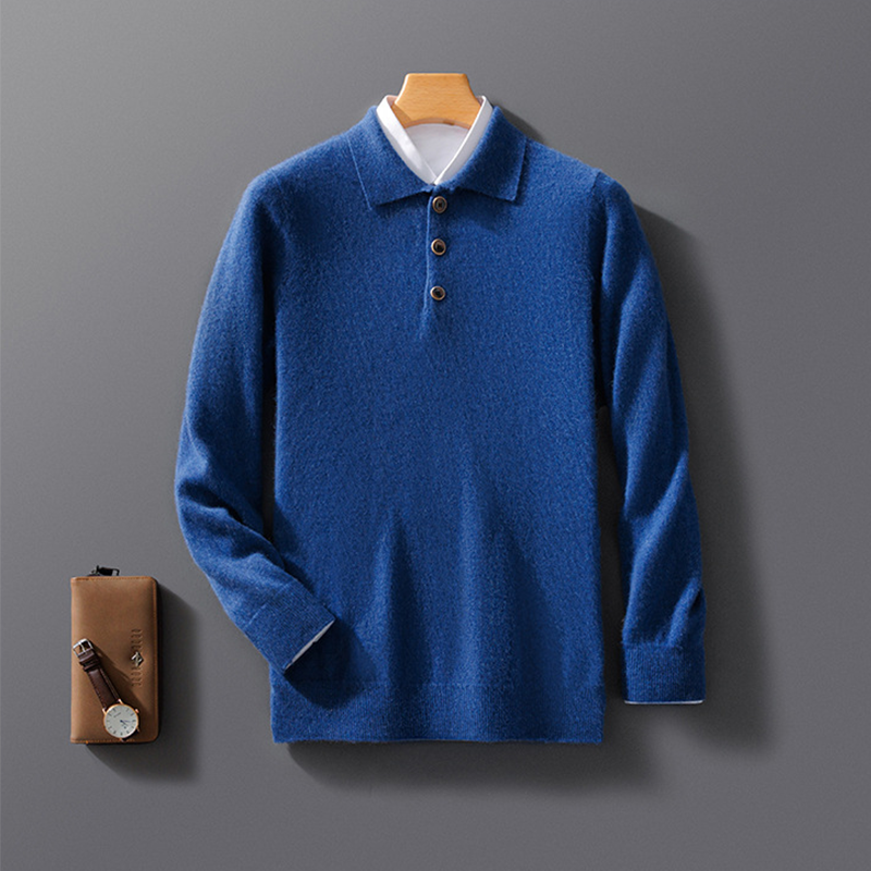 Men's Merino Wool Polo Neck Knit Sweater, Premium Business Casual Polo Neck Jumper, Fall and Winter Knit