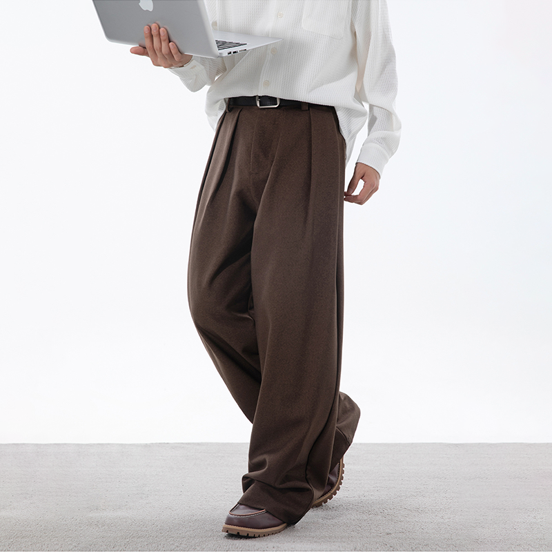 2025 Autumn New Men's Retro Casual Pants, Loose Straight Casual Pants, Smooth Drape Suit Trousers, All-match For Daily and Business Wear 