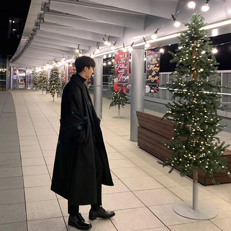 Men's Over Knee-length Blended Coat, Thick and Warm Winter Men's Windbreaker, Classic Business Casual Windbreaker