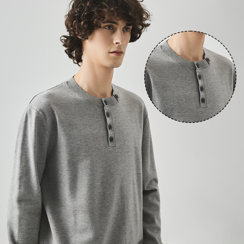 Men's Old Money Style Henley Knit Shirt, Casual Fall Pullover, Machine Washable Pullover