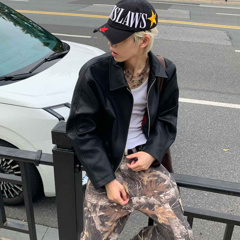 Men's New Textured Leather Jacket, Short Padded Coat with Minimalist Design, Old Money Style Winter Jacket, Cleanfit Style Outfit