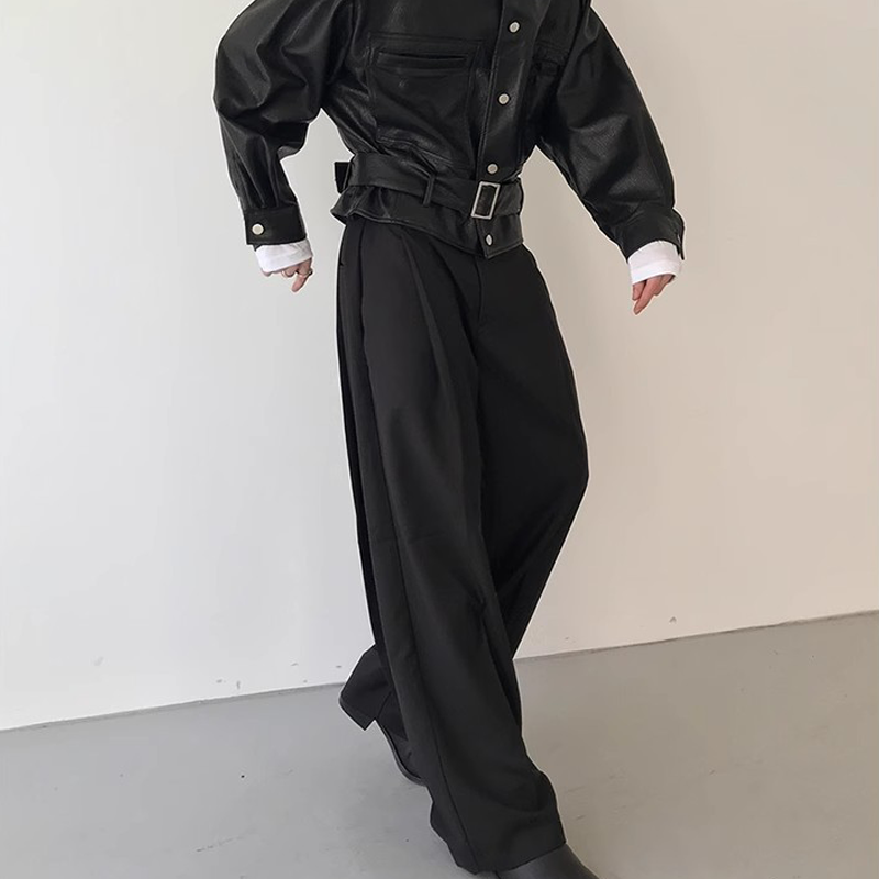 Men's Baggy Wide Leg Trousers, Deconstructed Design with Draping Fit, Business Casual Loose Fit Dress Pants