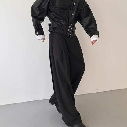 Men's Baggy Wide Leg Trousers, Deconstructed Design with Draping Fit, Business Casual Loose Fit Dress Pants