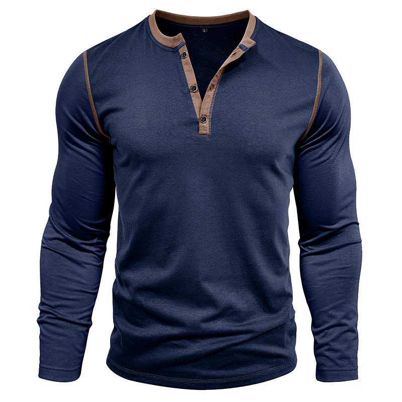 Vintage American Crewneck Henley Shirt  3-Button Retro Stretch Cotton Blend Top  Classic Casual Long Sleeve for Men