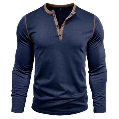 Vintage American Crewneck Henley Shirt  3-Button Retro Stretch Cotton Blend Top  Classic Casual Long Sleeve for Men