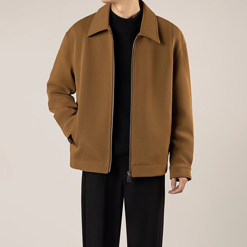 Men's Short Casual Jacket, Business Casual Zip Up Fall Jacket with Lapel Collar