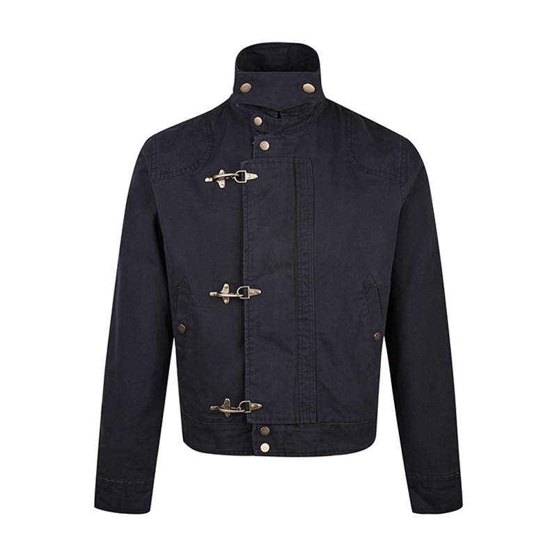 Men's Heavy Cotton Work Jacket, Lobster Clasp Stand Collar Short Coat, Clean Fit Workwear Style Short Coat