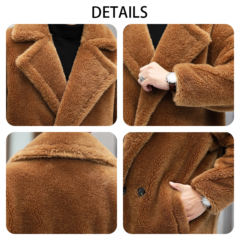 Men's Heavyweight Faux Shearling Overcoat, Faux Lamb Wool Winter Coat, Extreme Cold Weather Long Coat