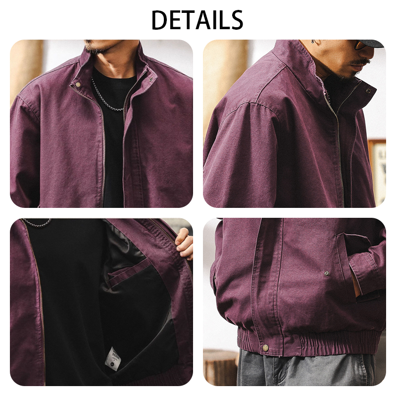 Men's Vintage Casual Cotton Workwear Jacket, Military Green & Purple Bomber Jacket, Amekaji Style Short Casual Coat