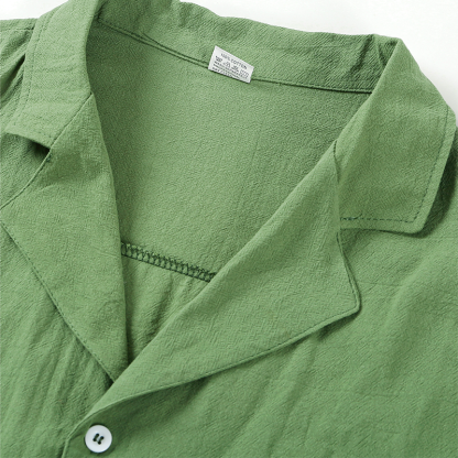 Men's Linen Cotton Short Sleeve Camp Shirt, Breathable Vacation Style Open Collar Button Shirt, Summer Essential