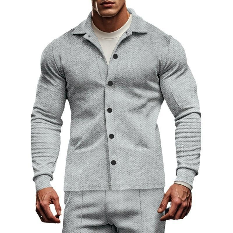 Men's Casual Twill Lapel Single Breasted Long Sleeve Shirt Jacket