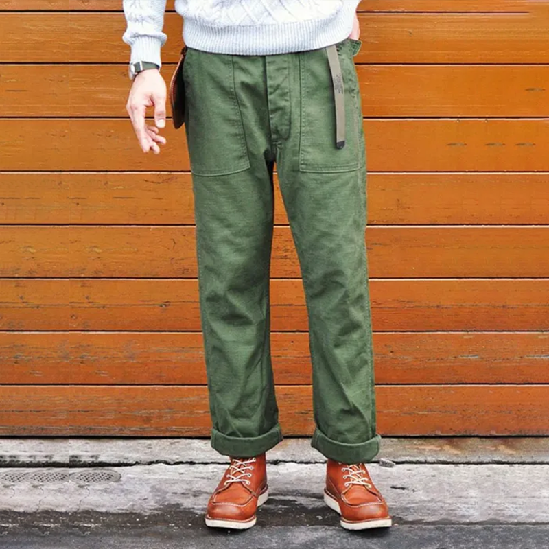 Vintage American Utility Cargo Pants - Heavy-Duty Cotton Twill Workwear With Multi-Pockets & Adjustable Waist
